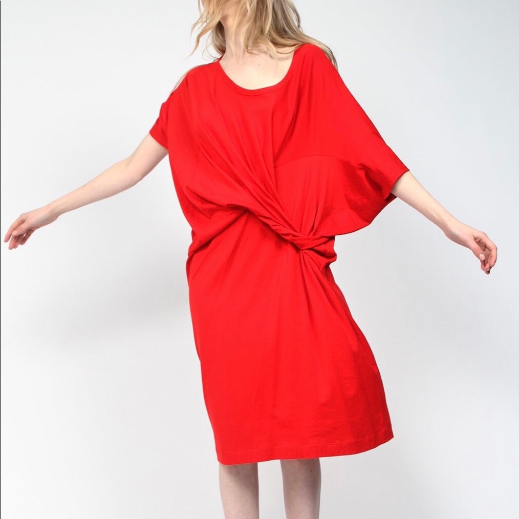 Reality Studios Suzy Lou Red Cotton Dress Oversized Drapey Size Xs To Medium